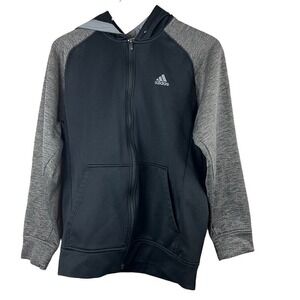 Adidas Men's Black & Gray Tech Fleece Full Zip Training Hoodie Climawarm Size M